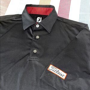 Men’s Poly/Spandex Footjoy FJ Black Red golf polo shirt w/Titleist tour patch M